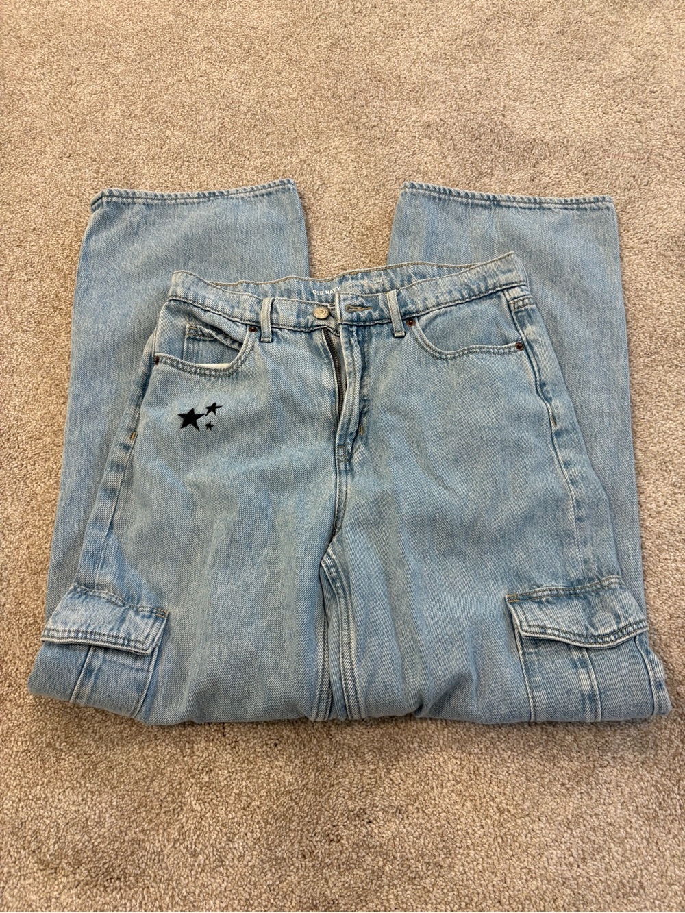 Old Navy wide leg cargo pocket jeans 4